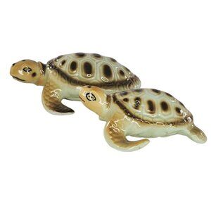 Vintage Bone China Taiwan Sea Turtle Miniature Figurine Mom Baby